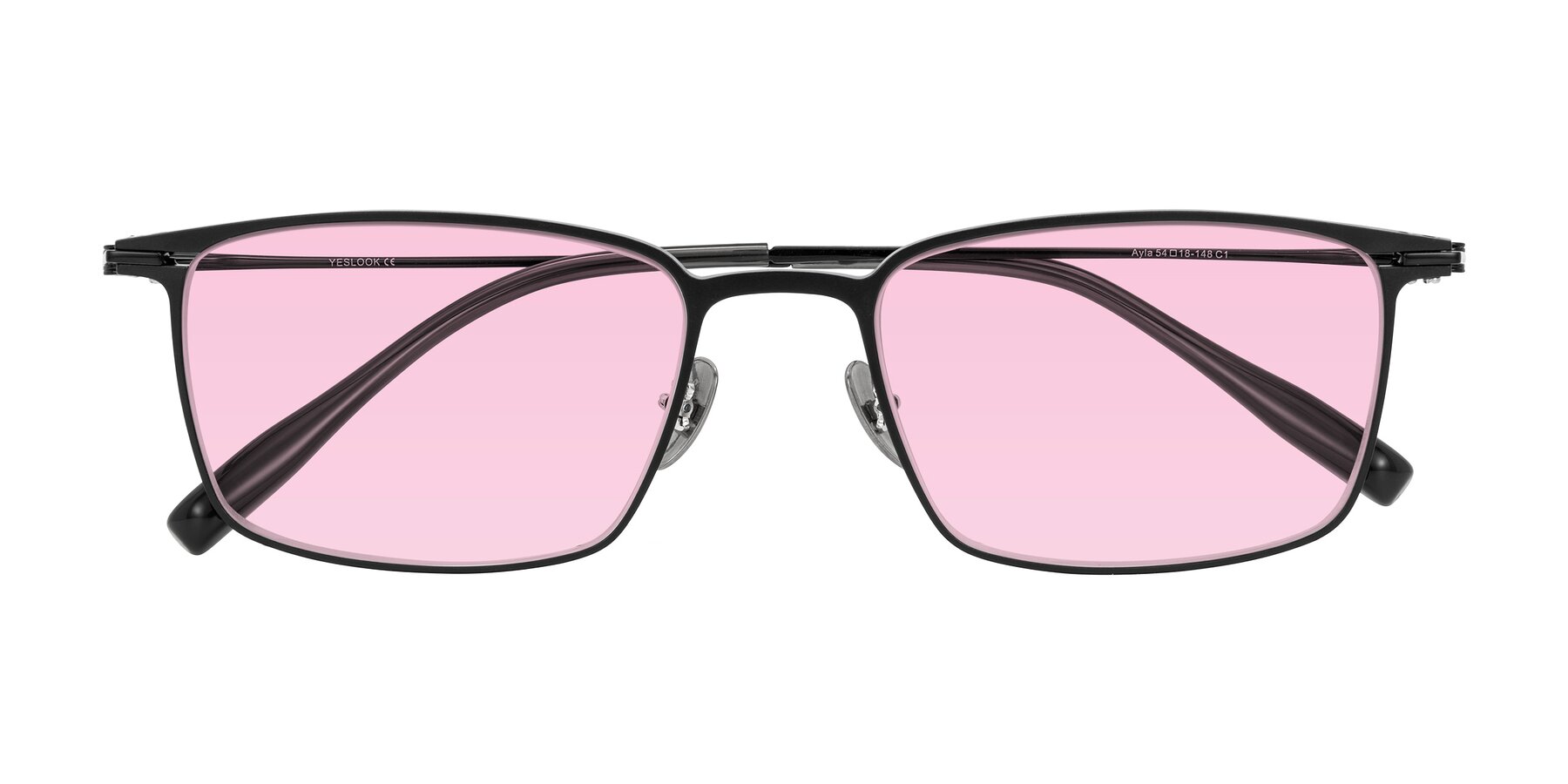 Folded Front of Ayla in Black with Light Pink Tinted Lenses