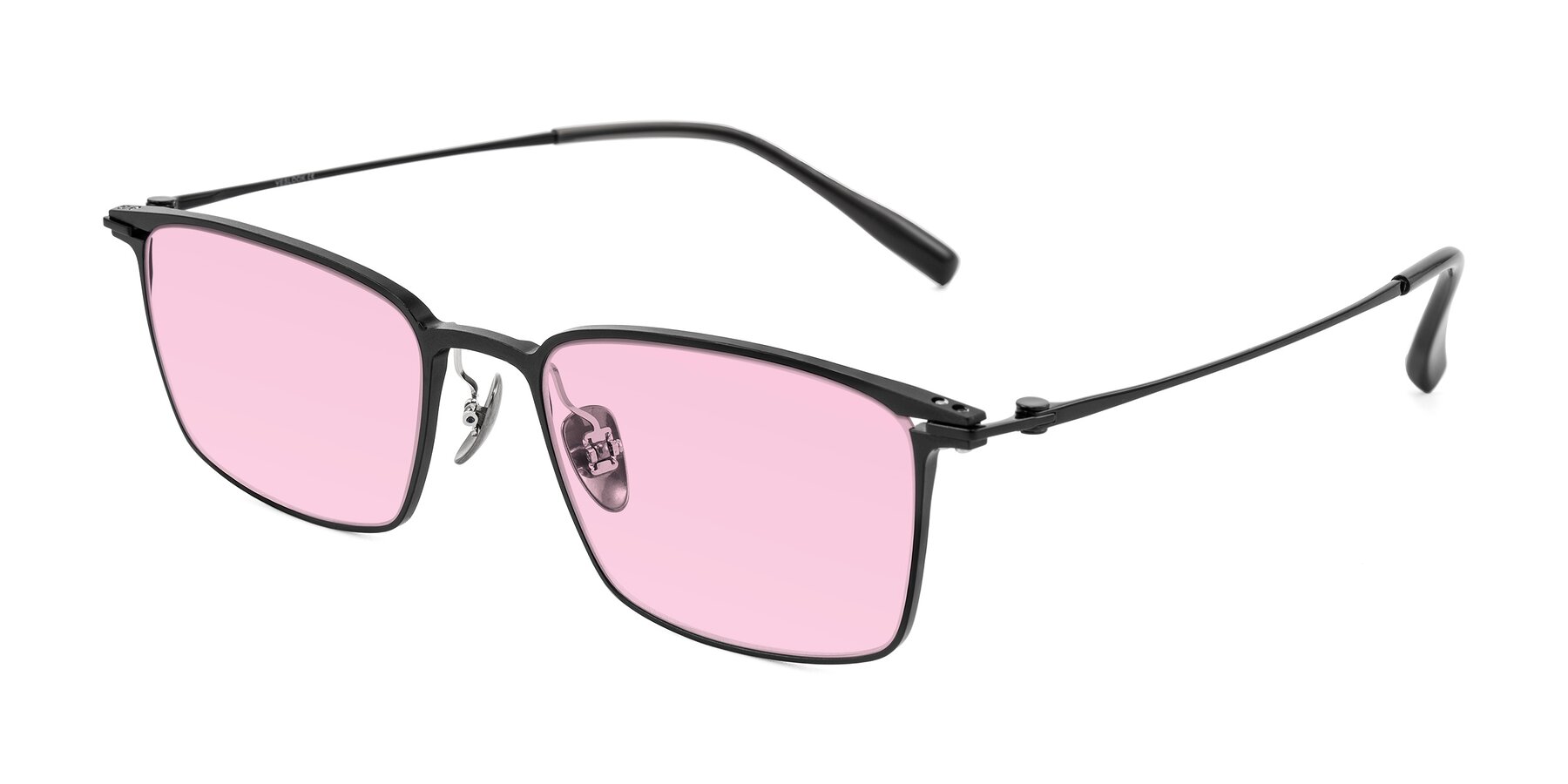 Angle of Ayla in Black with Light Pink Tinted Lenses