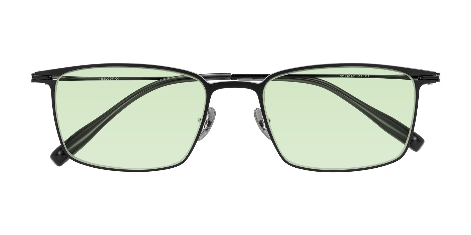 Folded Front of Ayla in Black with Light Green Tinted Lenses