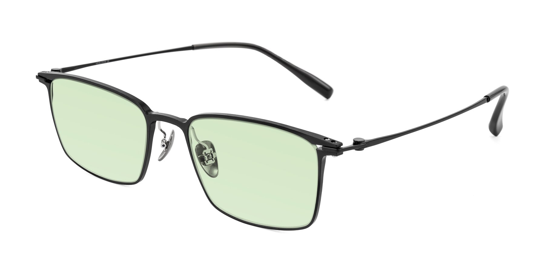 Angle of Ayla in Black with Light Green Tinted Lenses