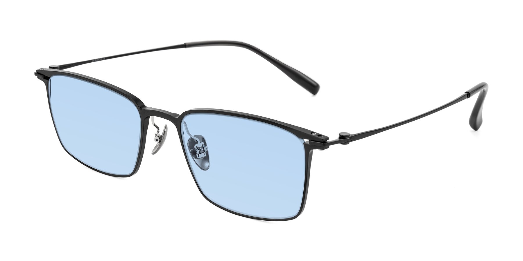 Angle of Ayla in Black with Light Blue Tinted Lenses