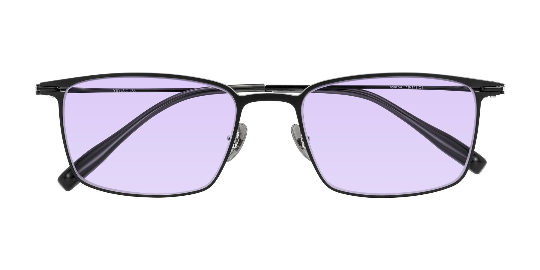 Folded Front of Ayla in Black with Light Purple Tinted Lenses