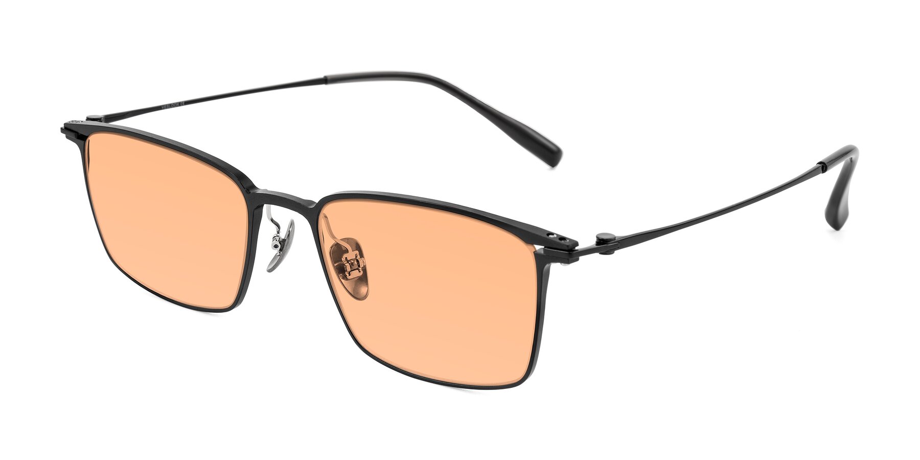 Angle of Ayla in Black with Light Orange Tinted Lenses