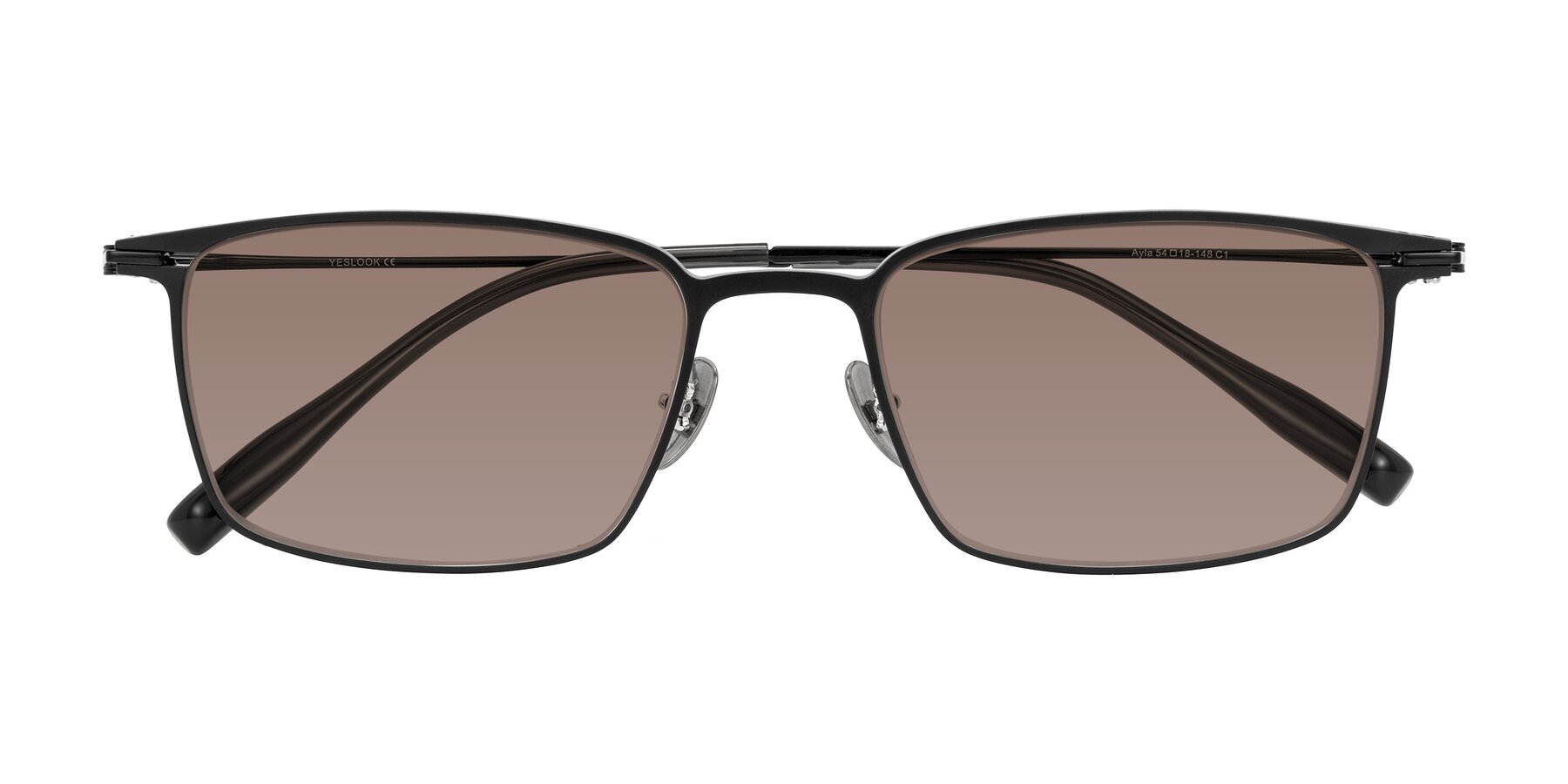 Folded Front of Ayla in Black with Medium Brown Tinted Lenses