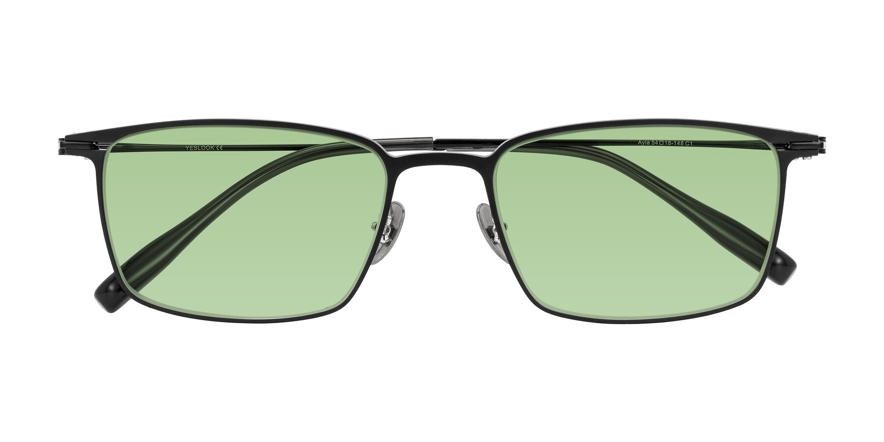 Folded Front of Ayla in Black with Medium Green Tinted Lenses