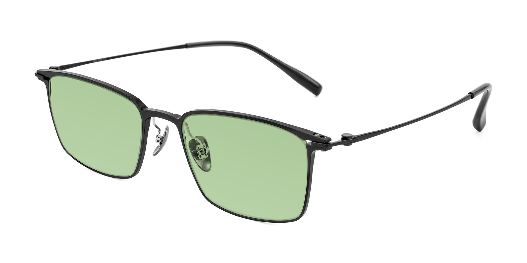 Angle of Ayla in Black with Medium Green Tinted Lenses