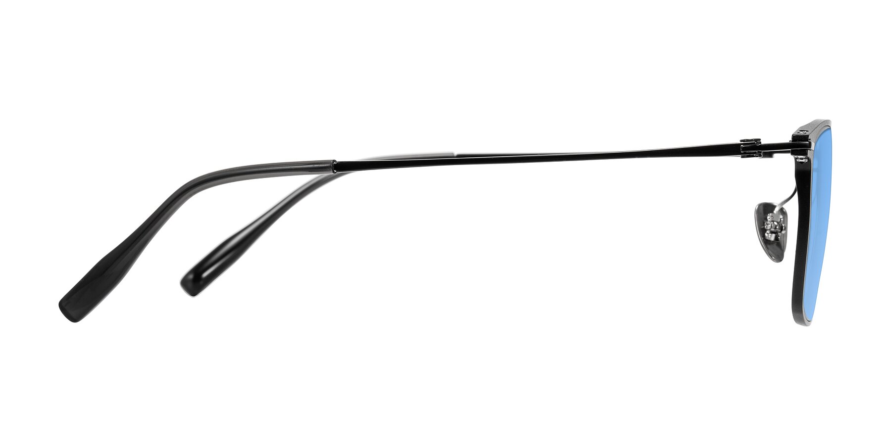Side of Ayla in Black with Medium Blue Tinted Lenses