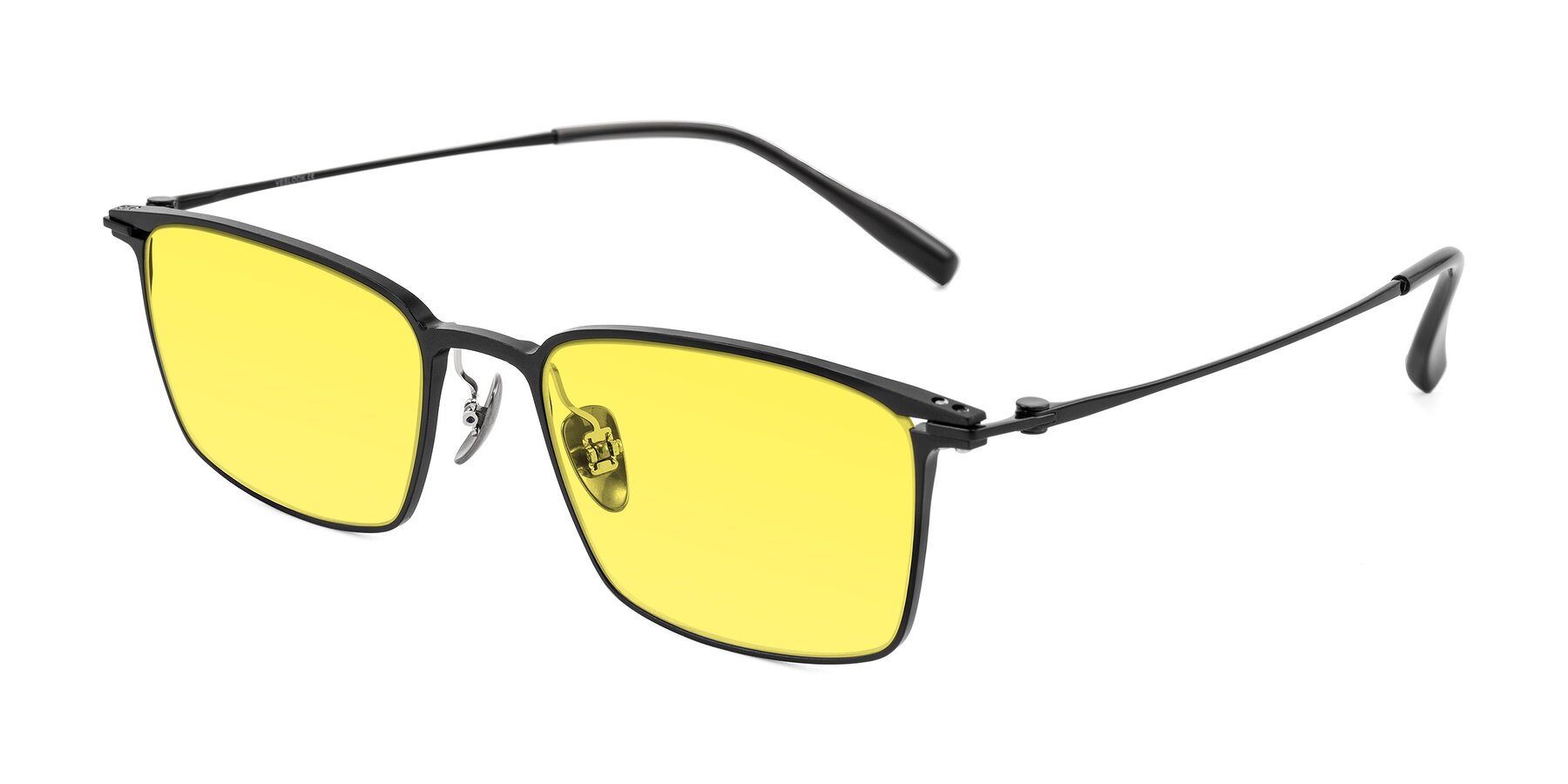 Angle of Ayla in Black with Medium Yellow Tinted Lenses