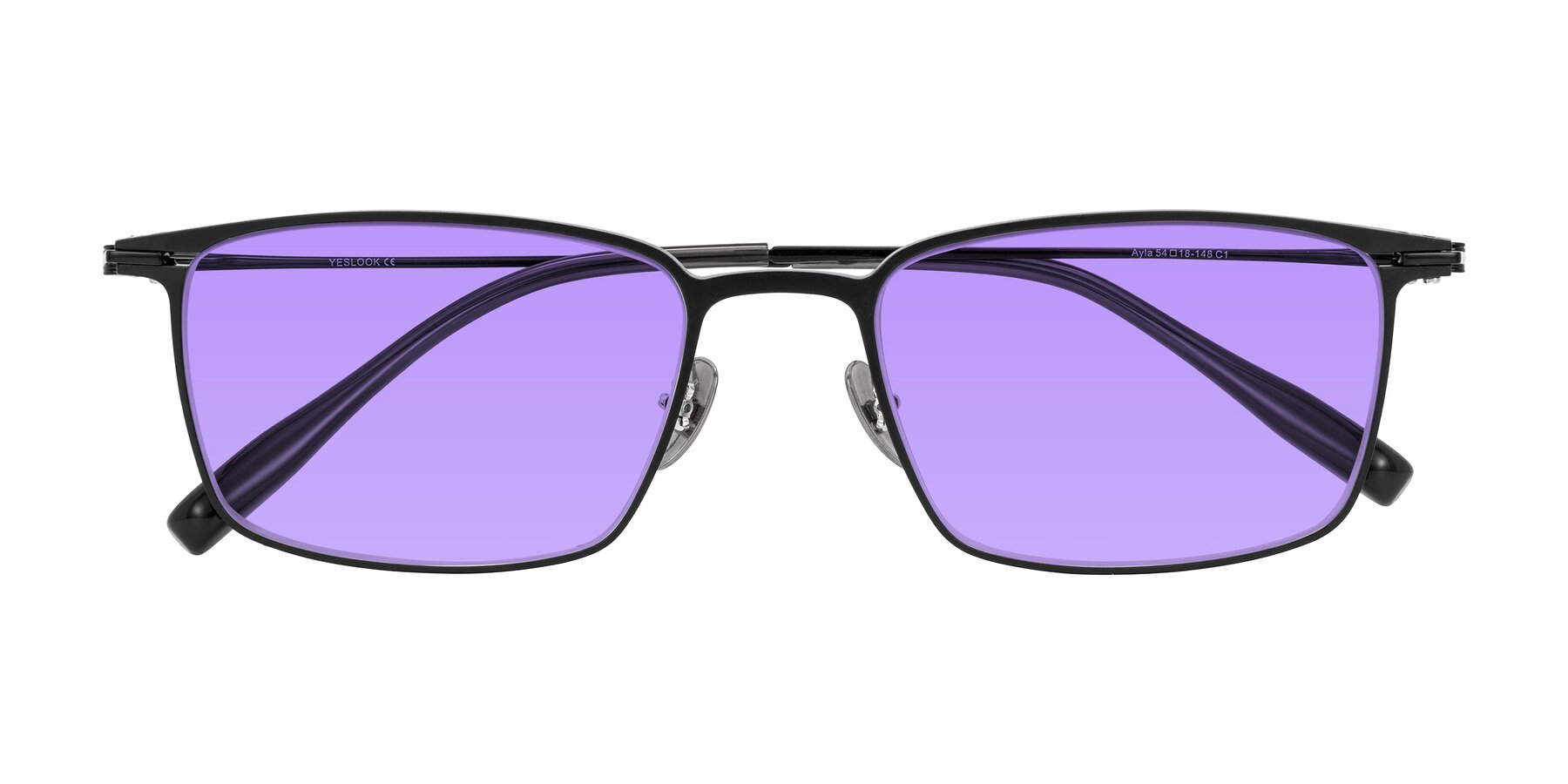 Folded Front of Ayla in Black with Medium Purple Tinted Lenses