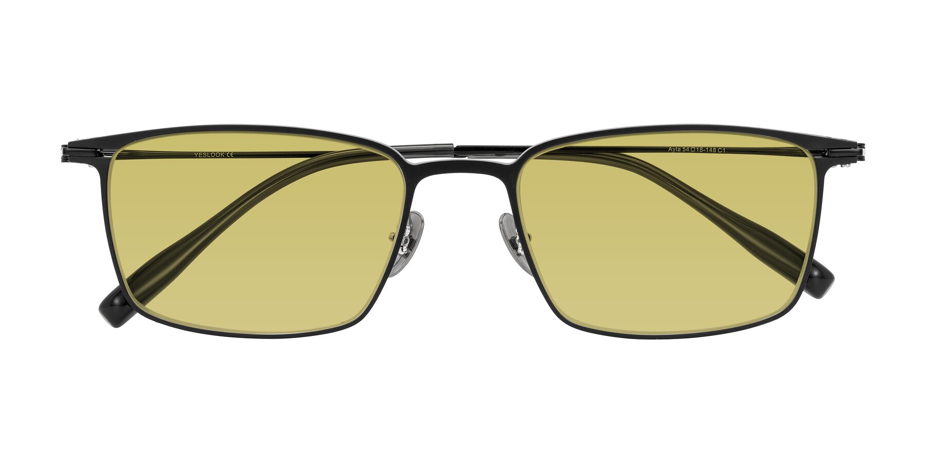 Folded Front of Ayla in Black with Medium Champagne Tinted Lenses
