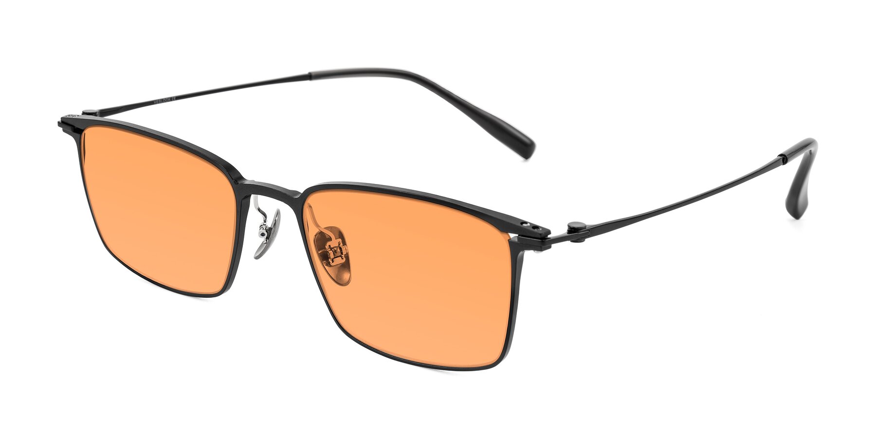 Angle of Ayla in Black with Medium Orange Tinted Lenses
