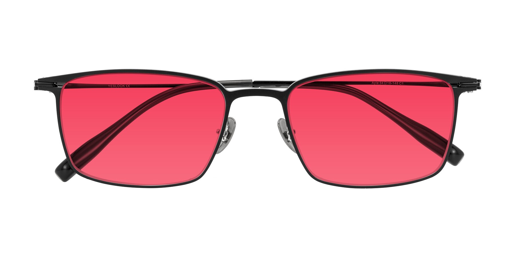 Folded Front of Ayla in Black with Red Tinted Lenses