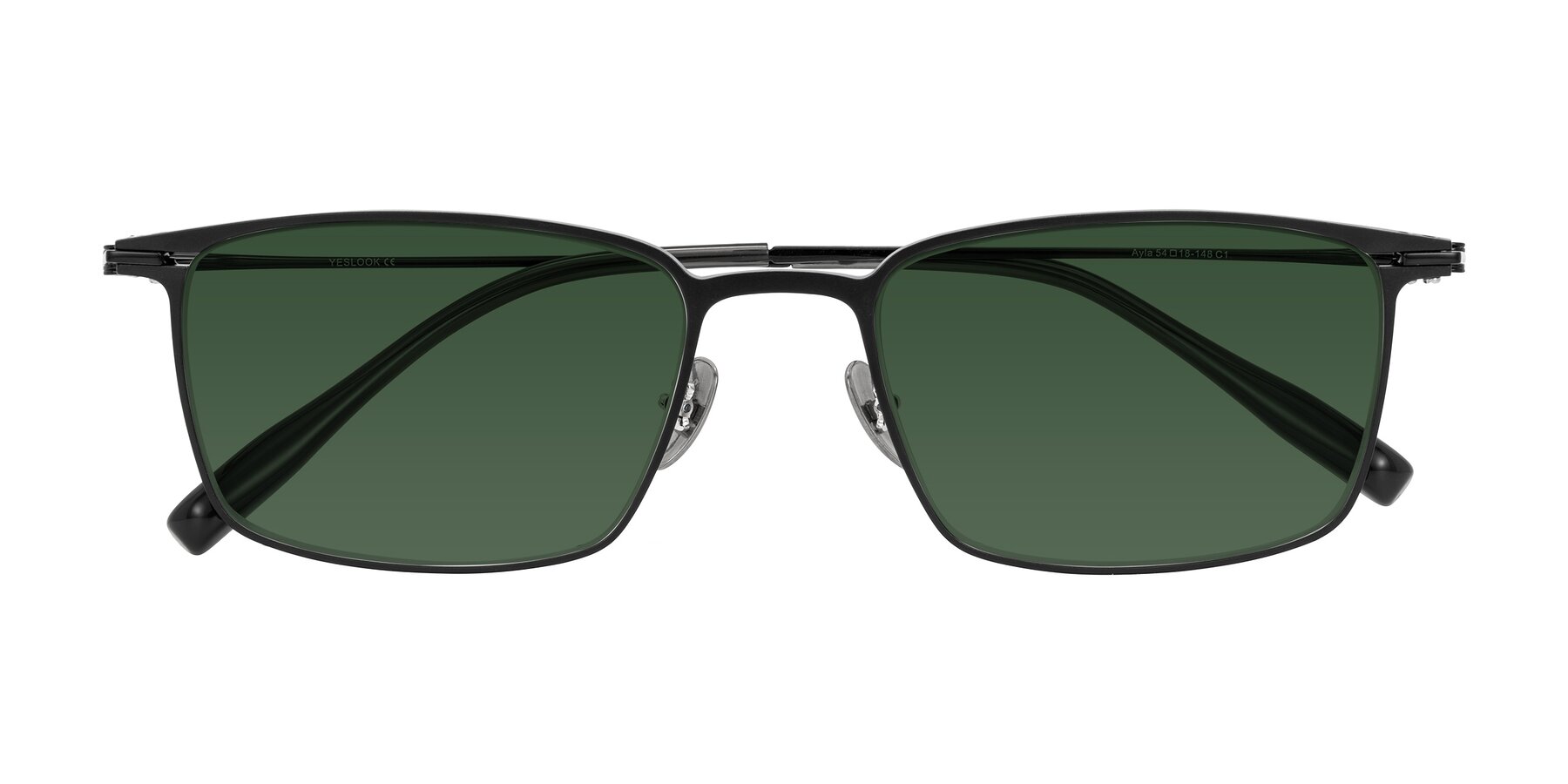 Folded Front of Ayla in Black with Green Tinted Lenses
