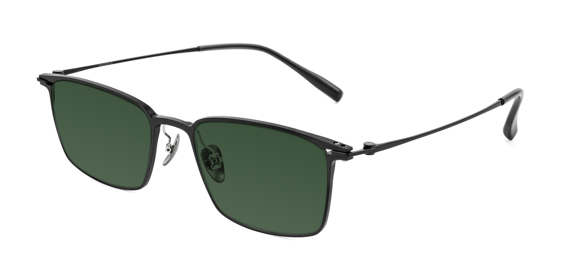 Angle of Ayla in Black with Green Tinted Lenses