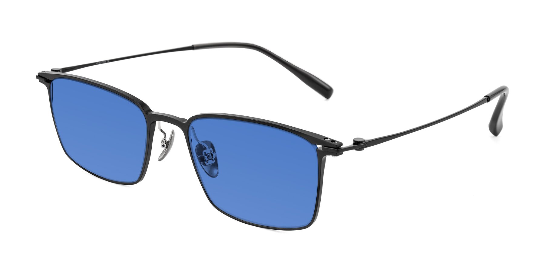 Angle of Ayla in Black with Blue Tinted Lenses