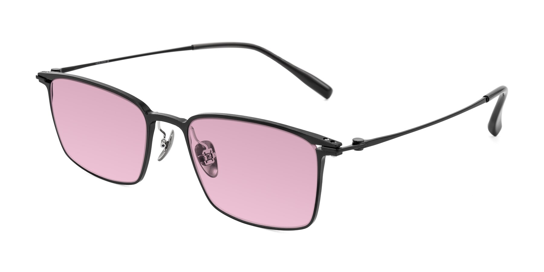 Angle of Ayla in Black with Light Wine Tinted Lenses