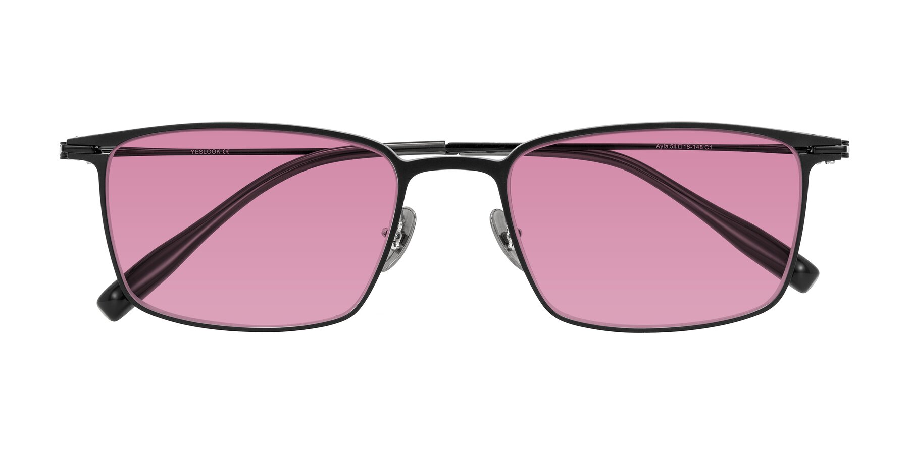 Folded Front of Ayla in Black with Medium Wine Tinted Lenses