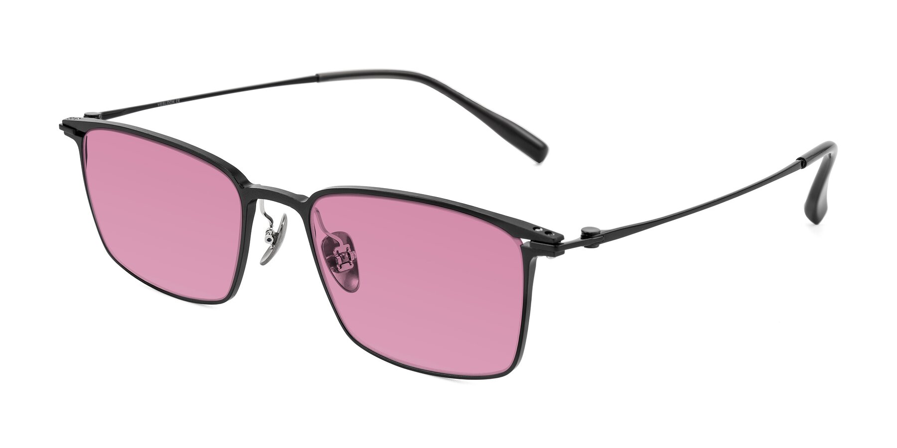 Angle of Ayla in Black with Medium Wine Tinted Lenses