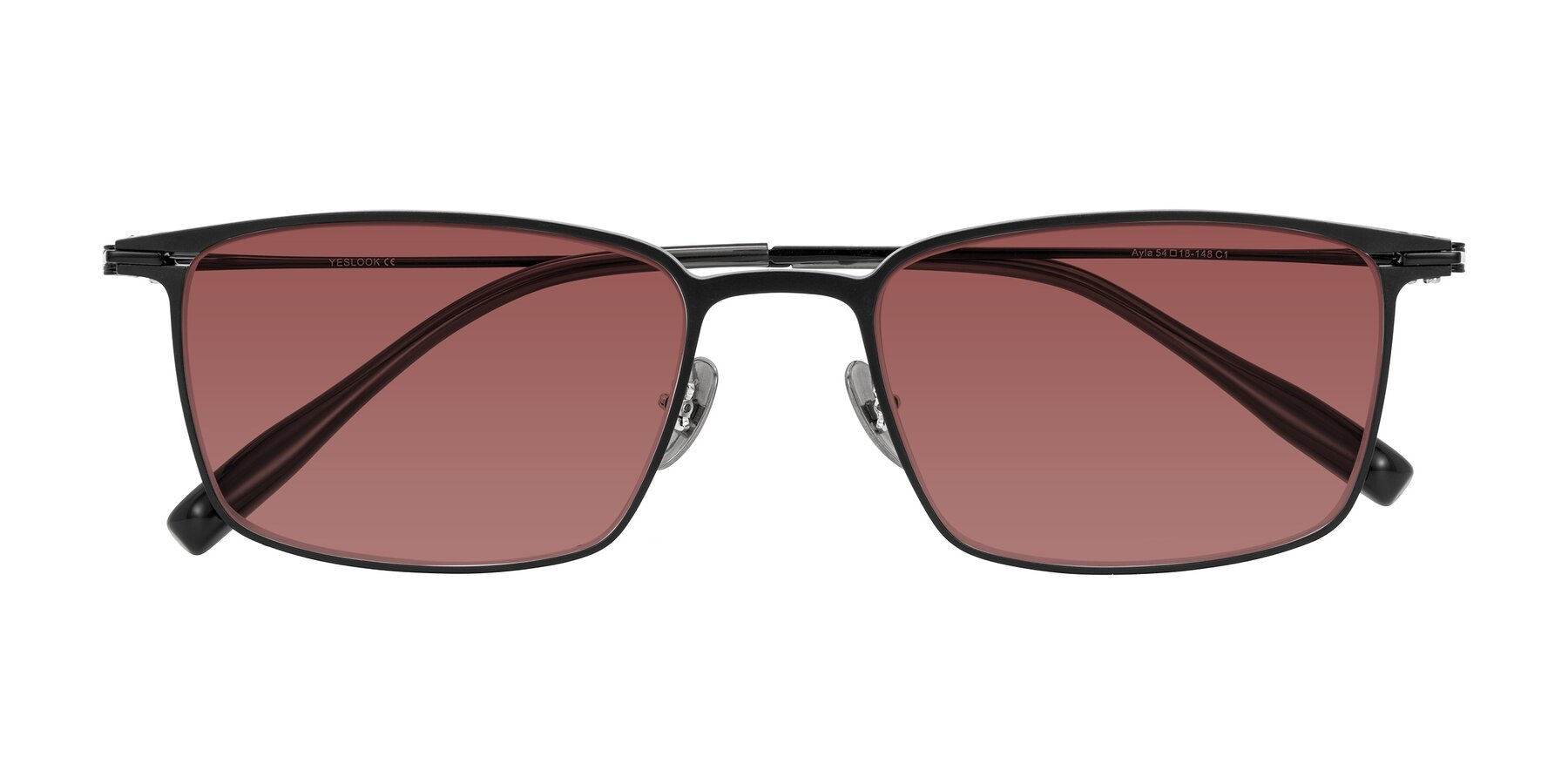 Folded Front of Ayla in Black with Garnet Tinted Lenses