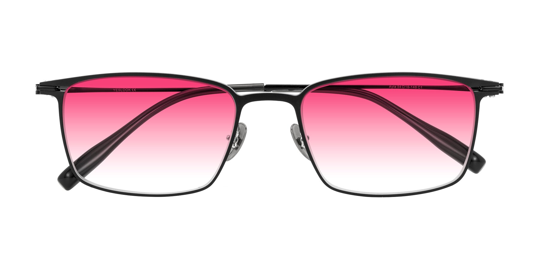 Folded Front of Ayla in Black with Pink Gradient Lenses