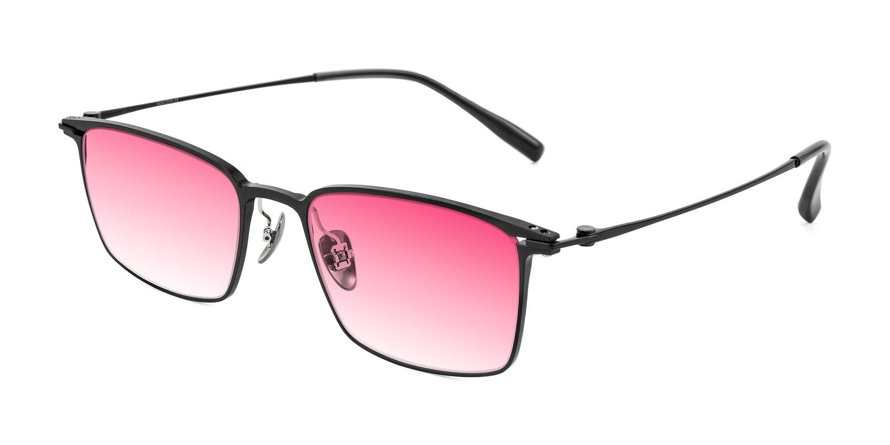 Angle of Ayla in Black with Pink Gradient Lenses