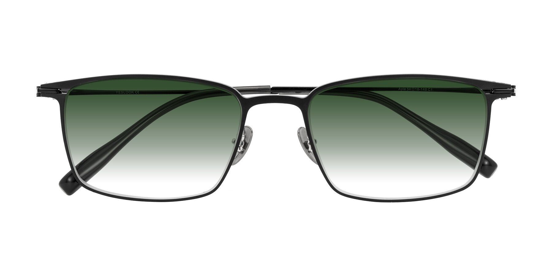Folded Front of Ayla in Black with Green Gradient Lenses