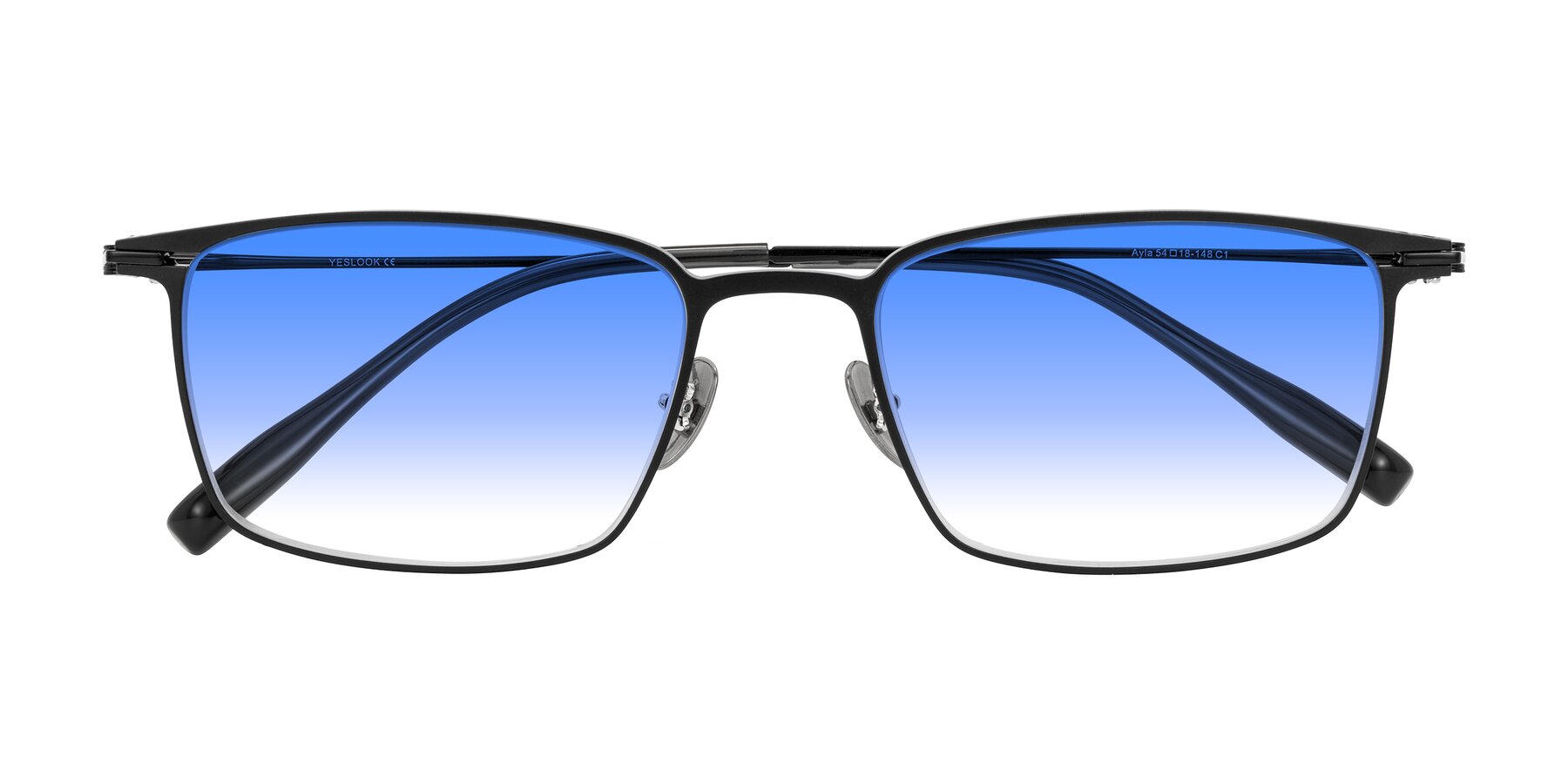 Folded Front of Ayla in Black with Blue Gradient Lenses