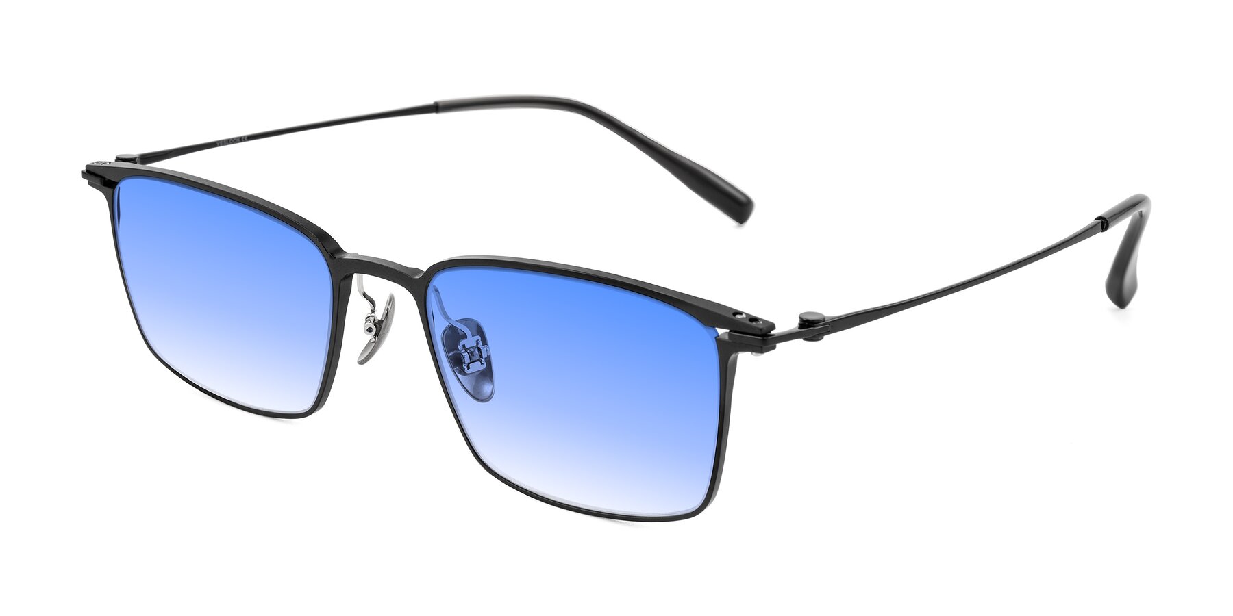 Angle of Ayla in Black with Blue Gradient Lenses