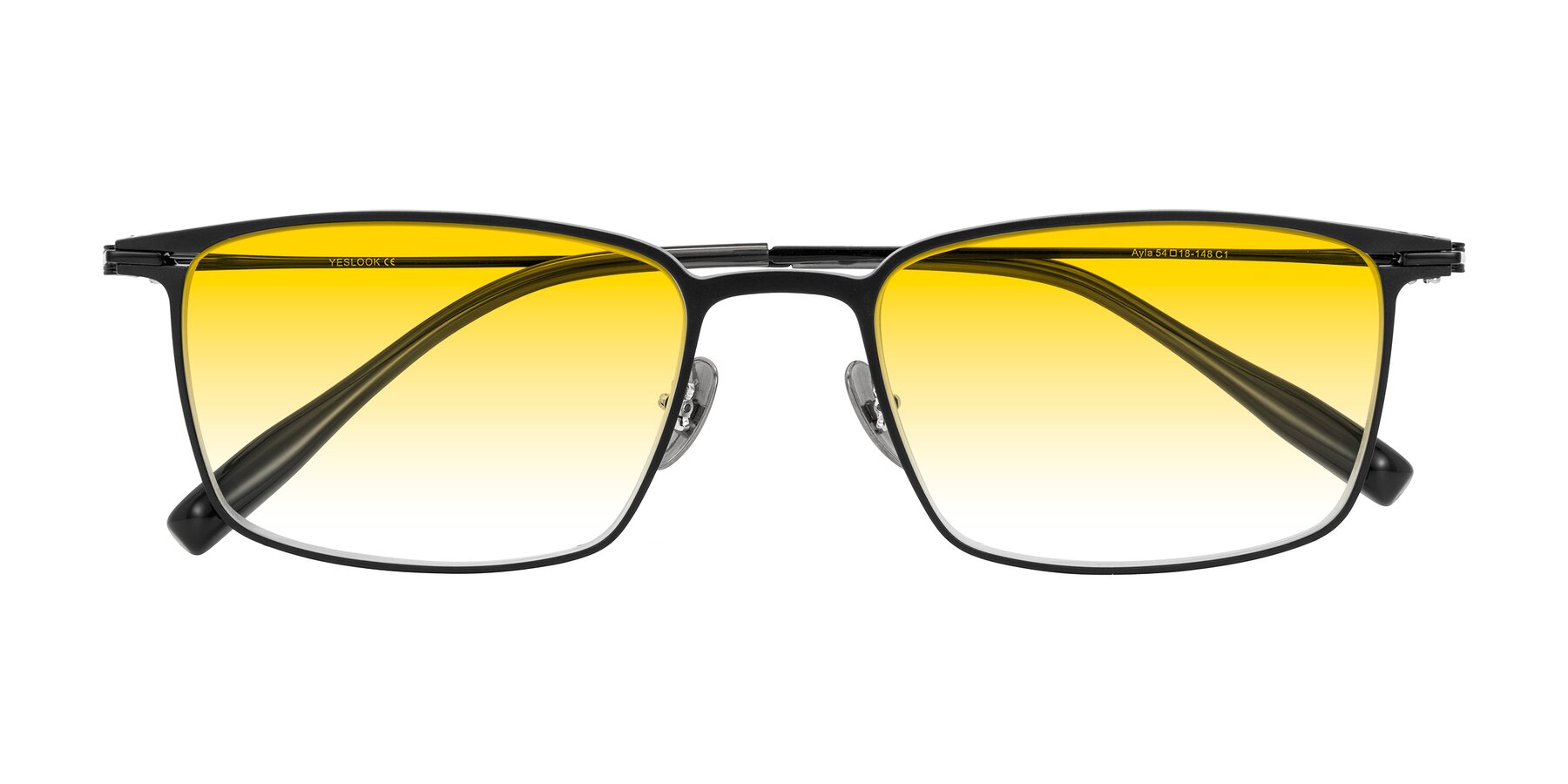 Folded Front of Ayla in Black with Yellow Gradient Lenses