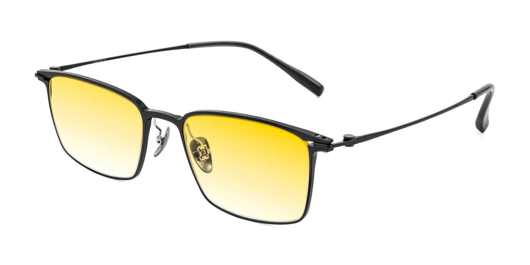 Angle of Ayla in Black with Yellow Gradient Lenses