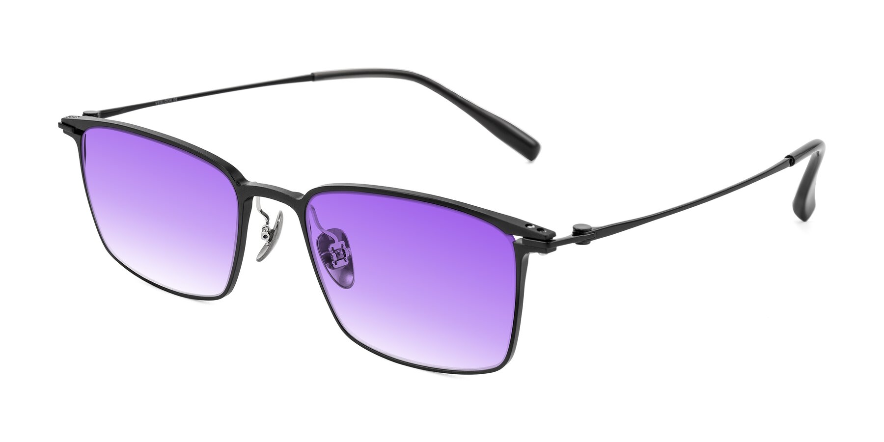 Angle of Ayla in Black with Purple Gradient Lenses