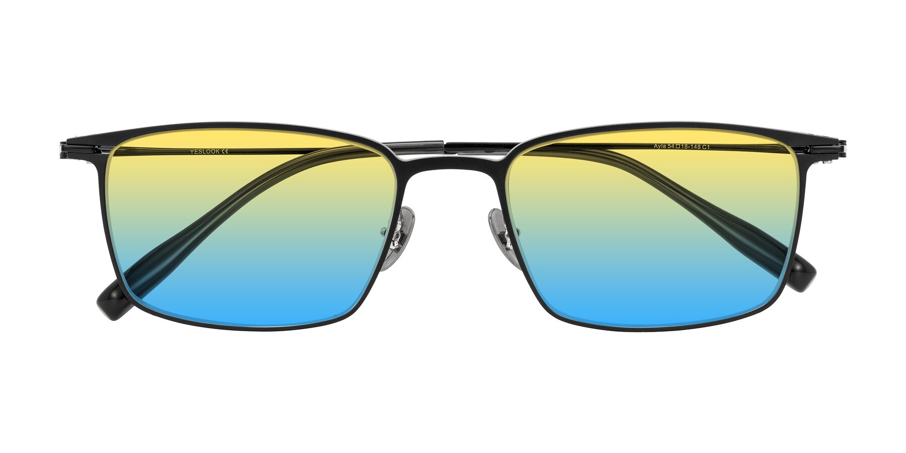Folded Front of Ayla in Black with Yellow / Blue Gradient Lenses