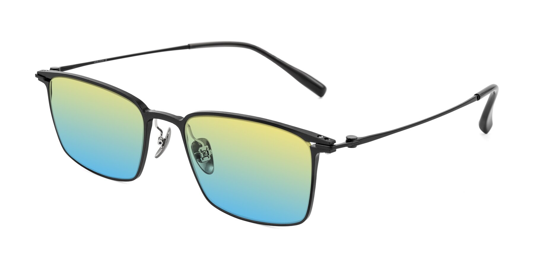 Angle of Ayla in Black with Yellow / Blue Gradient Lenses