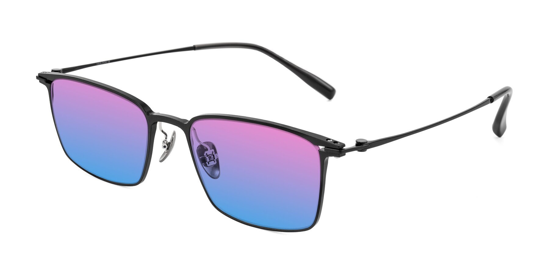 Angle of Ayla in Black with Pink / Blue Gradient Lenses