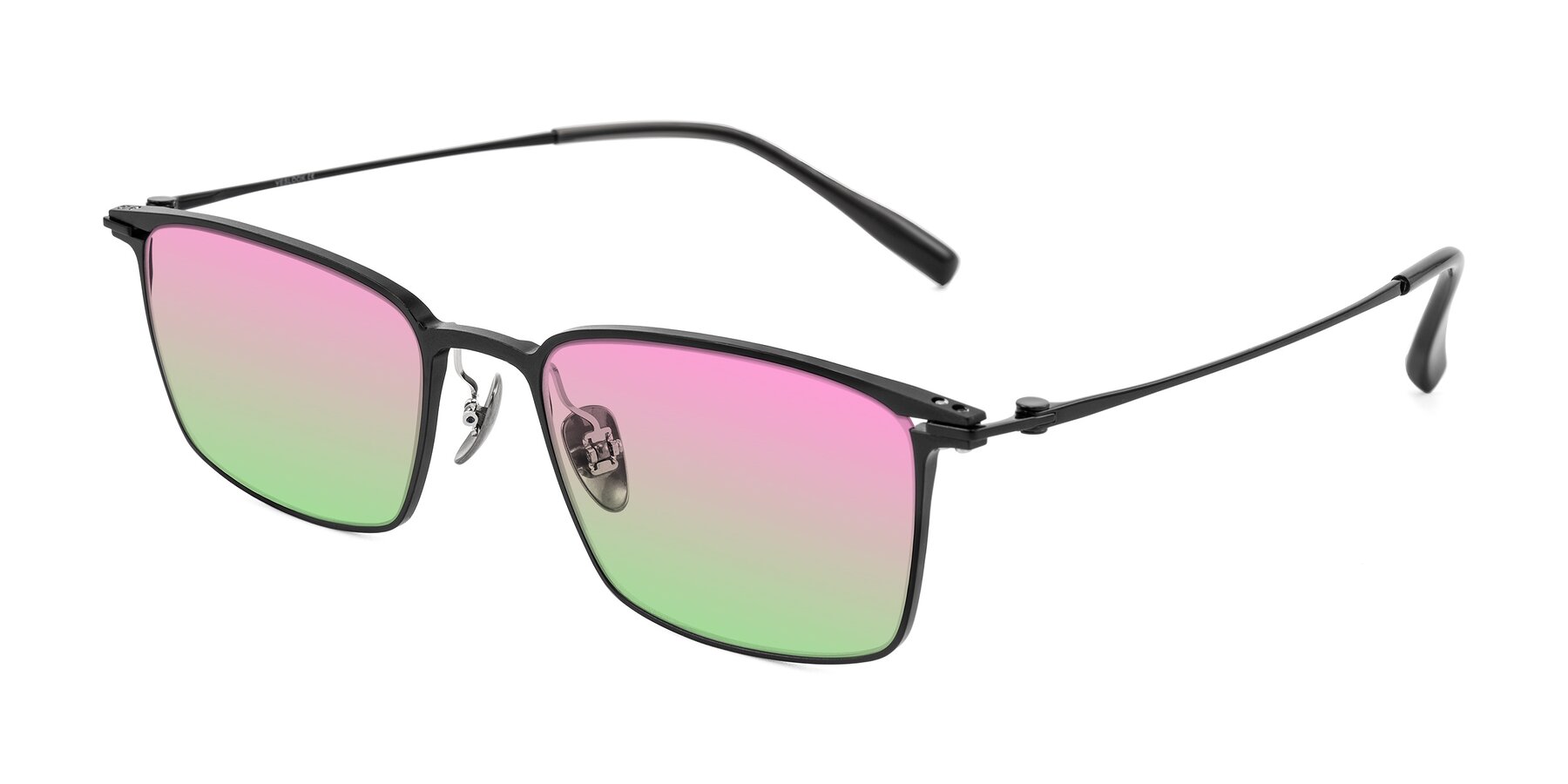 Angle of Ayla in Black with Pink / Green Gradient Lenses