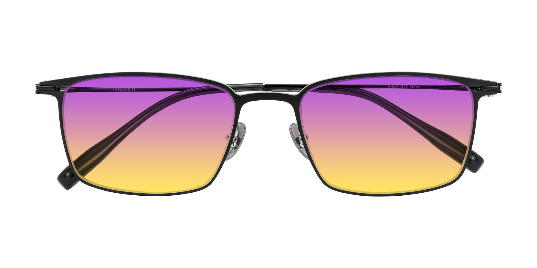 Folded Front of Ayla in Black with Purple / Yellow Gradient Lenses