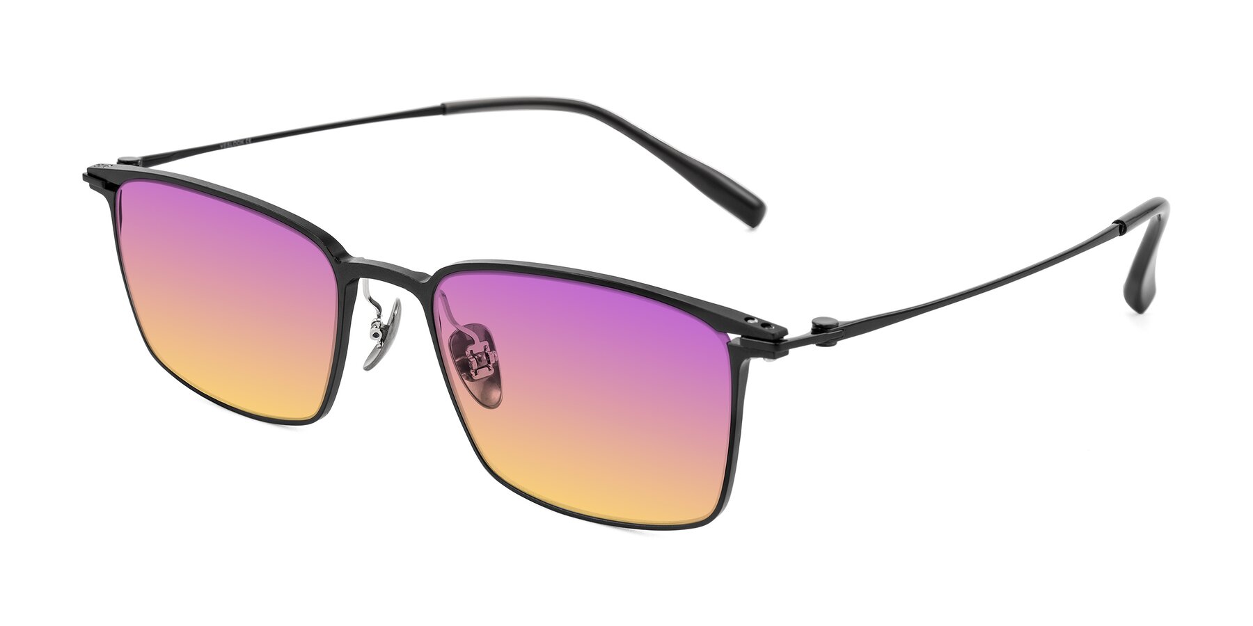 Angle of Ayla in Black with Purple / Yellow Gradient Lenses