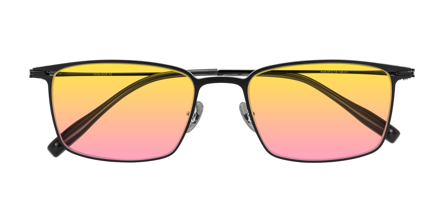 Folded Front of Ayla in Black with Yellow / Pink Gradient Lenses