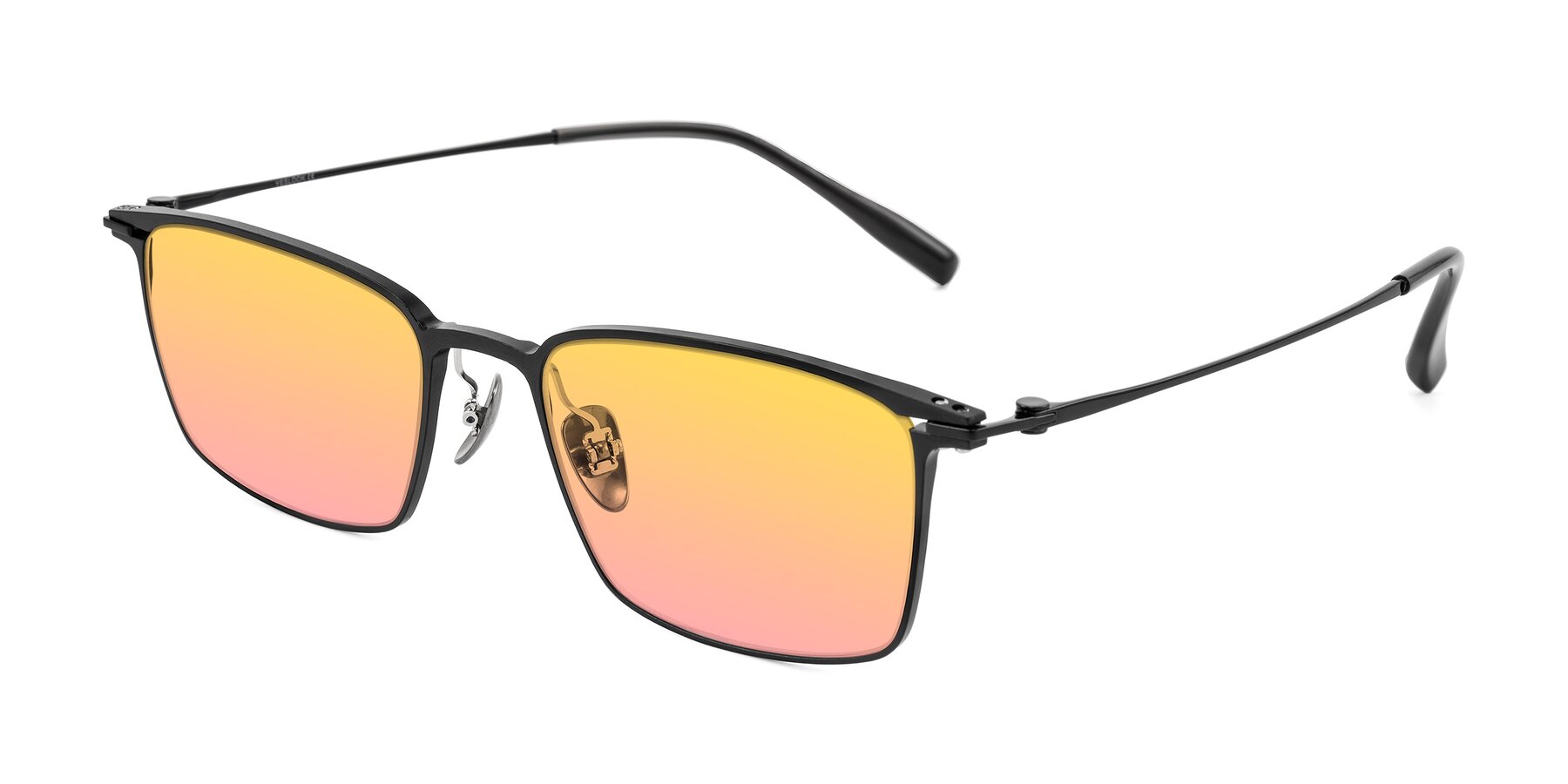 Angle of Ayla in Black with Yellow / Pink Gradient Lenses