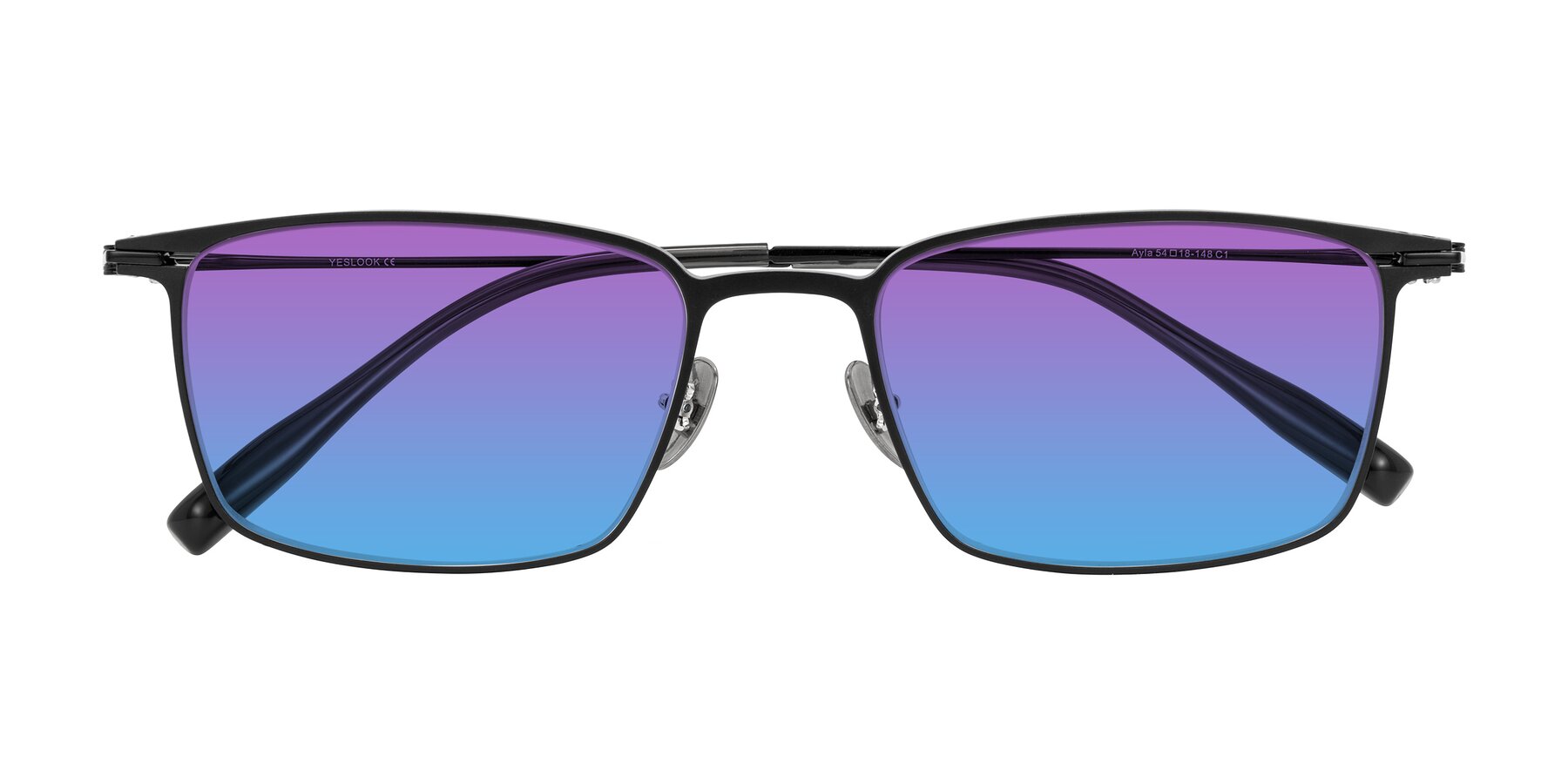 Folded Front of Ayla in Black with Purple / Blue Gradient Lenses