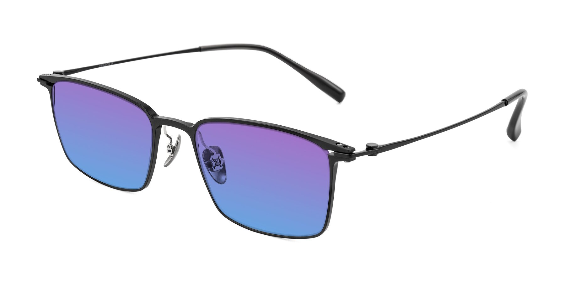Angle of Ayla in Black with Purple / Blue Gradient Lenses