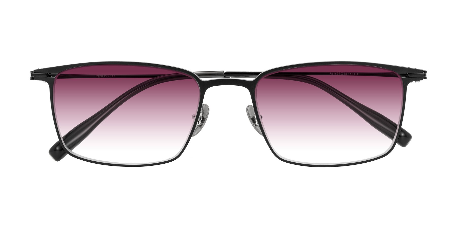 Folded Front of Ayla in Black with Wine Gradient Lenses