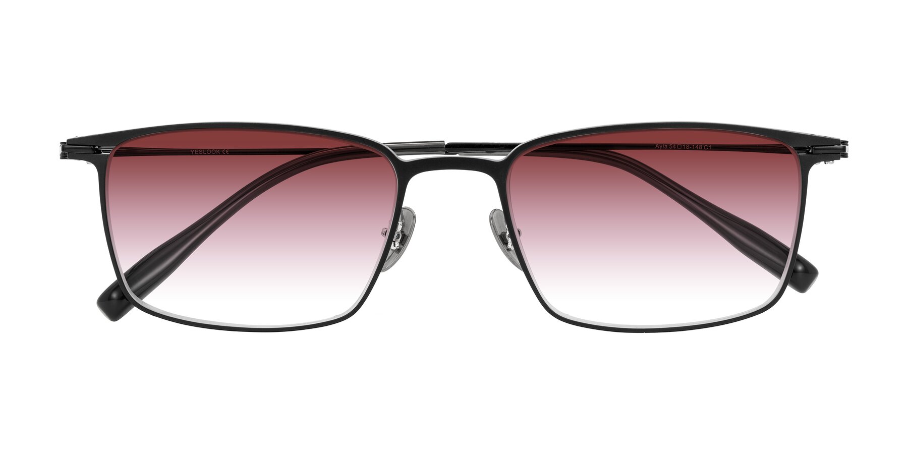 Folded Front of Ayla in Black with Garnet Gradient Lenses