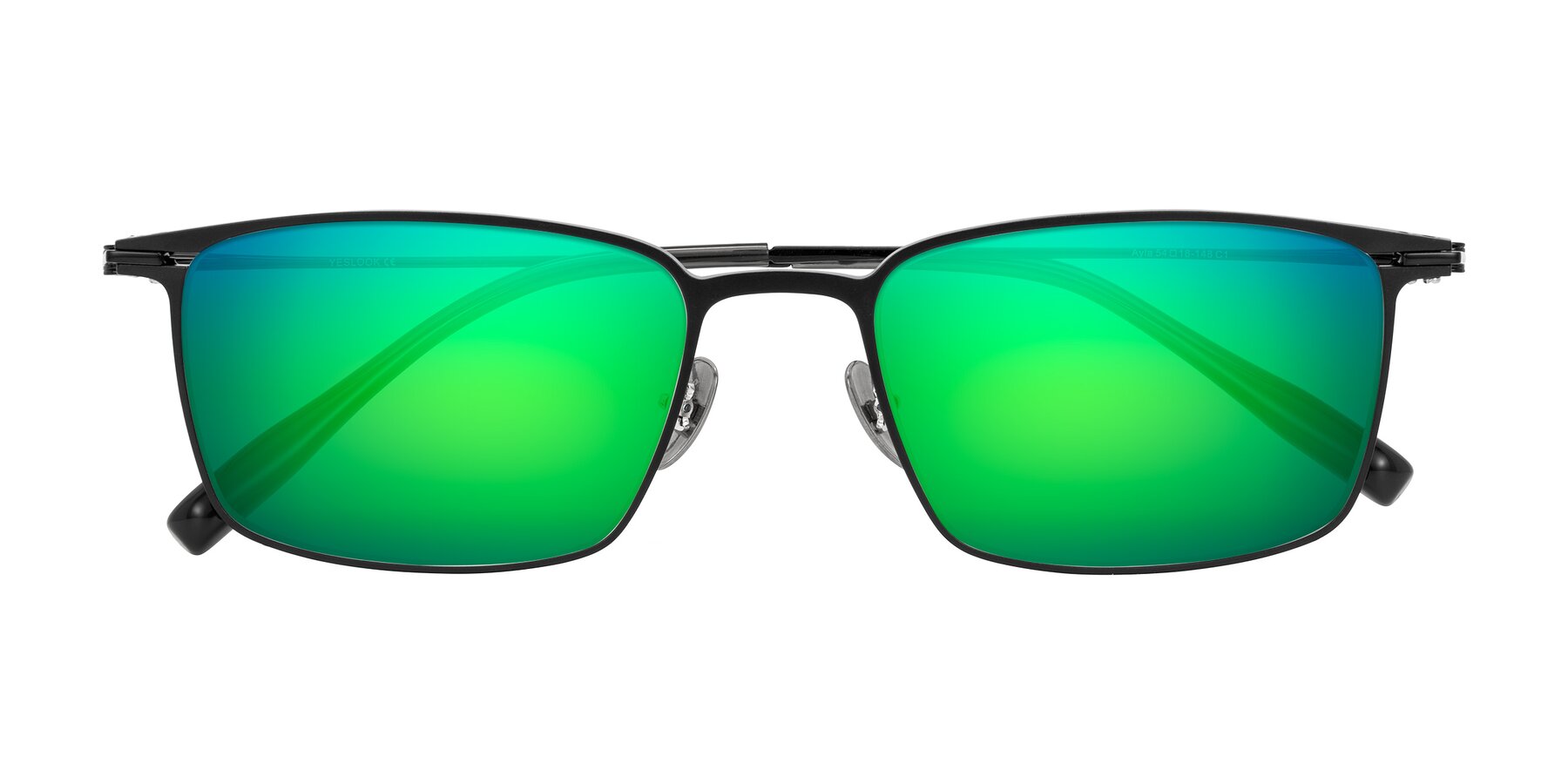 Folded Front of Ayla in Black with Green Mirrored Lenses