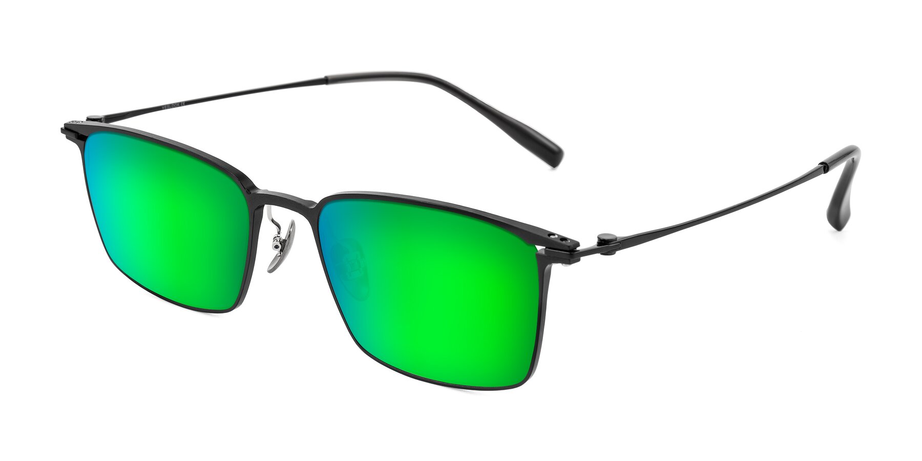 Angle of Ayla in Black with Green Mirrored Lenses