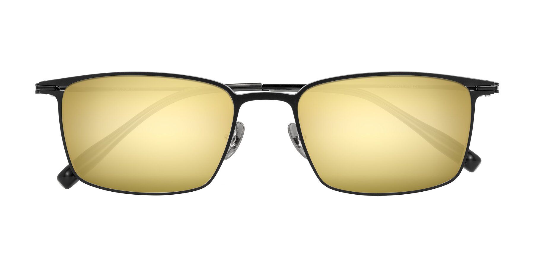 Folded Front of Ayla in Black with Gold Mirrored Lenses