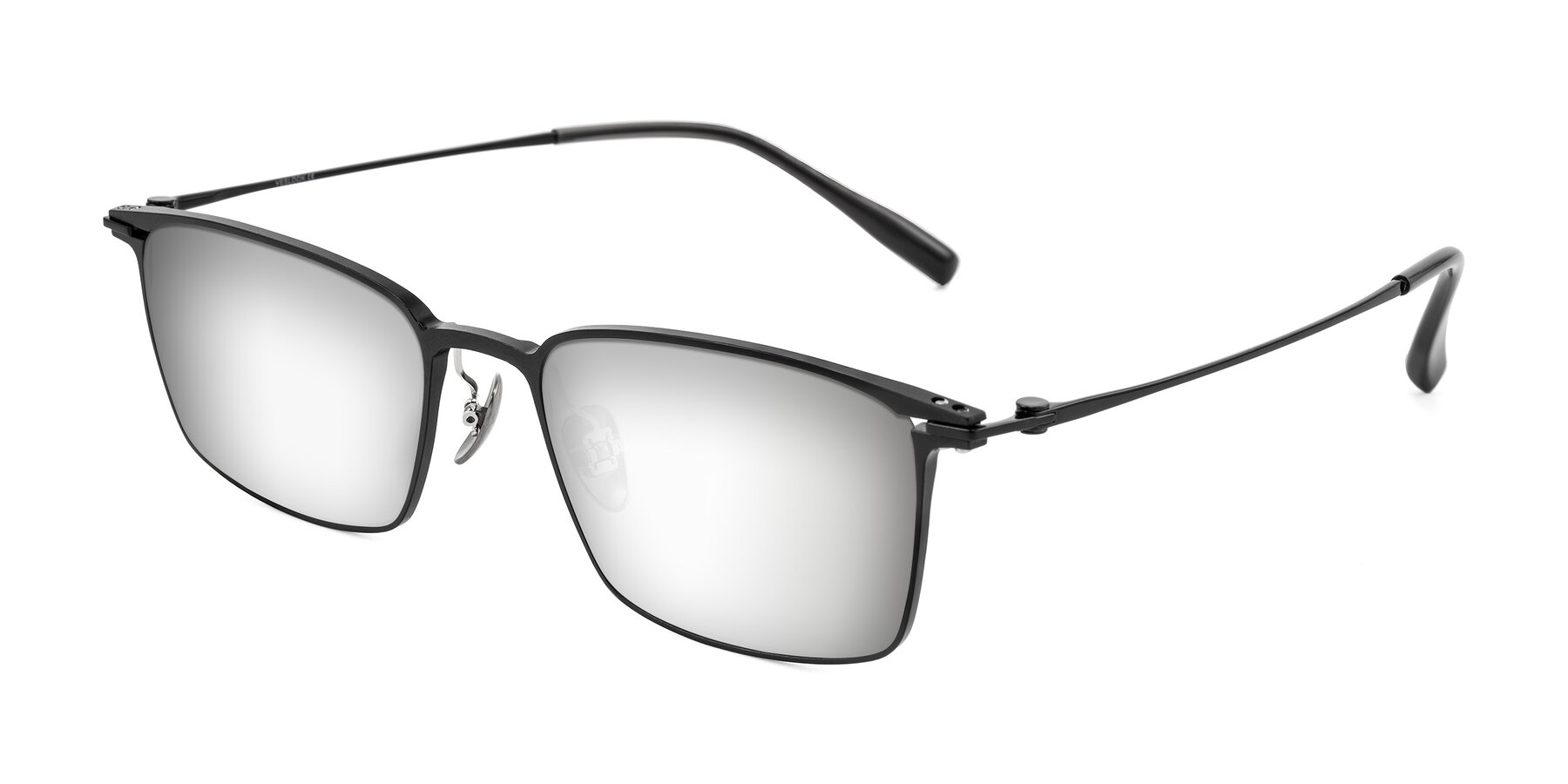 Angle of Ayla in Black with Silver Mirrored Lenses