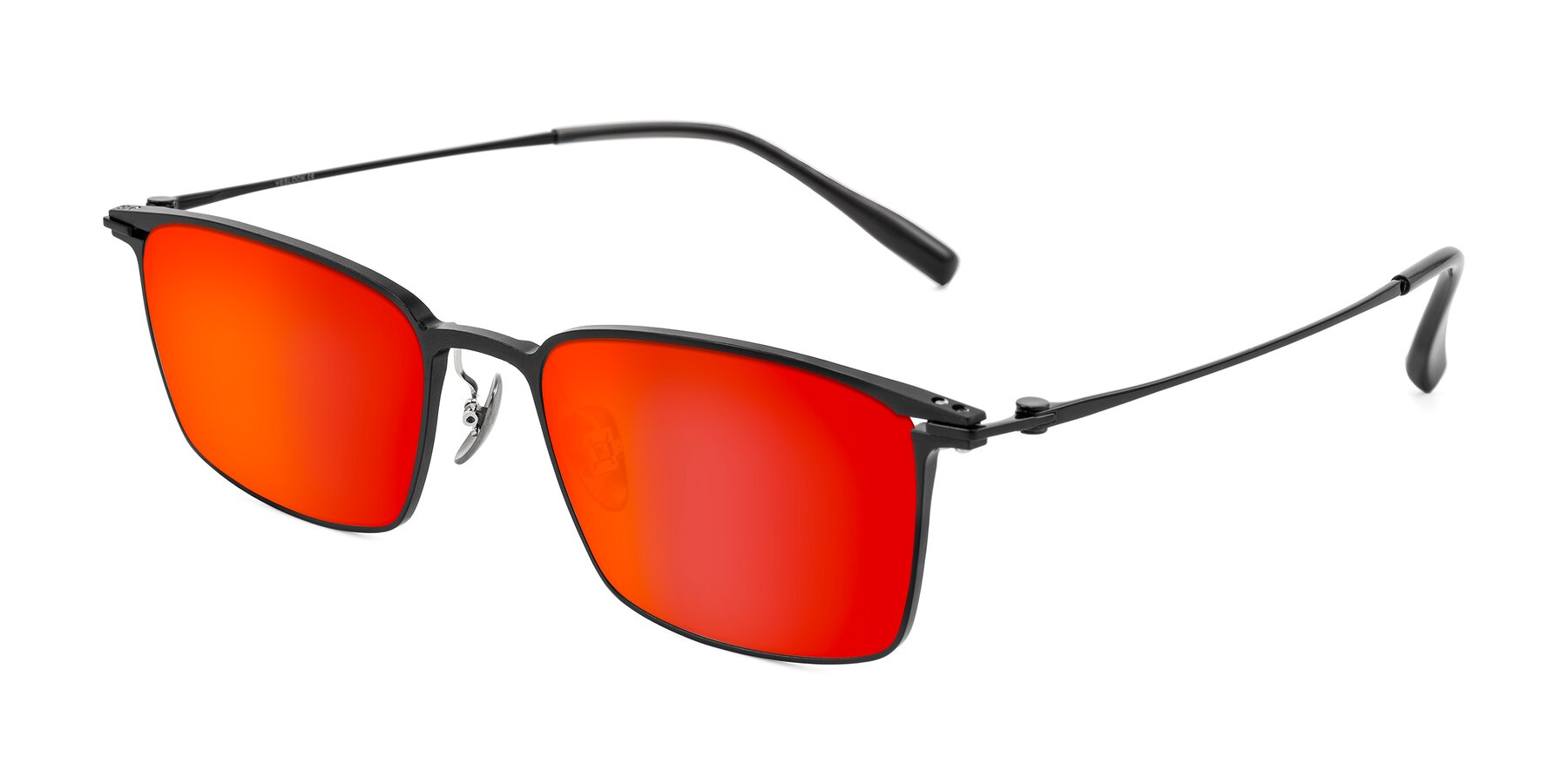 Angle of Ayla in Black with Red Gold Mirrored Lenses