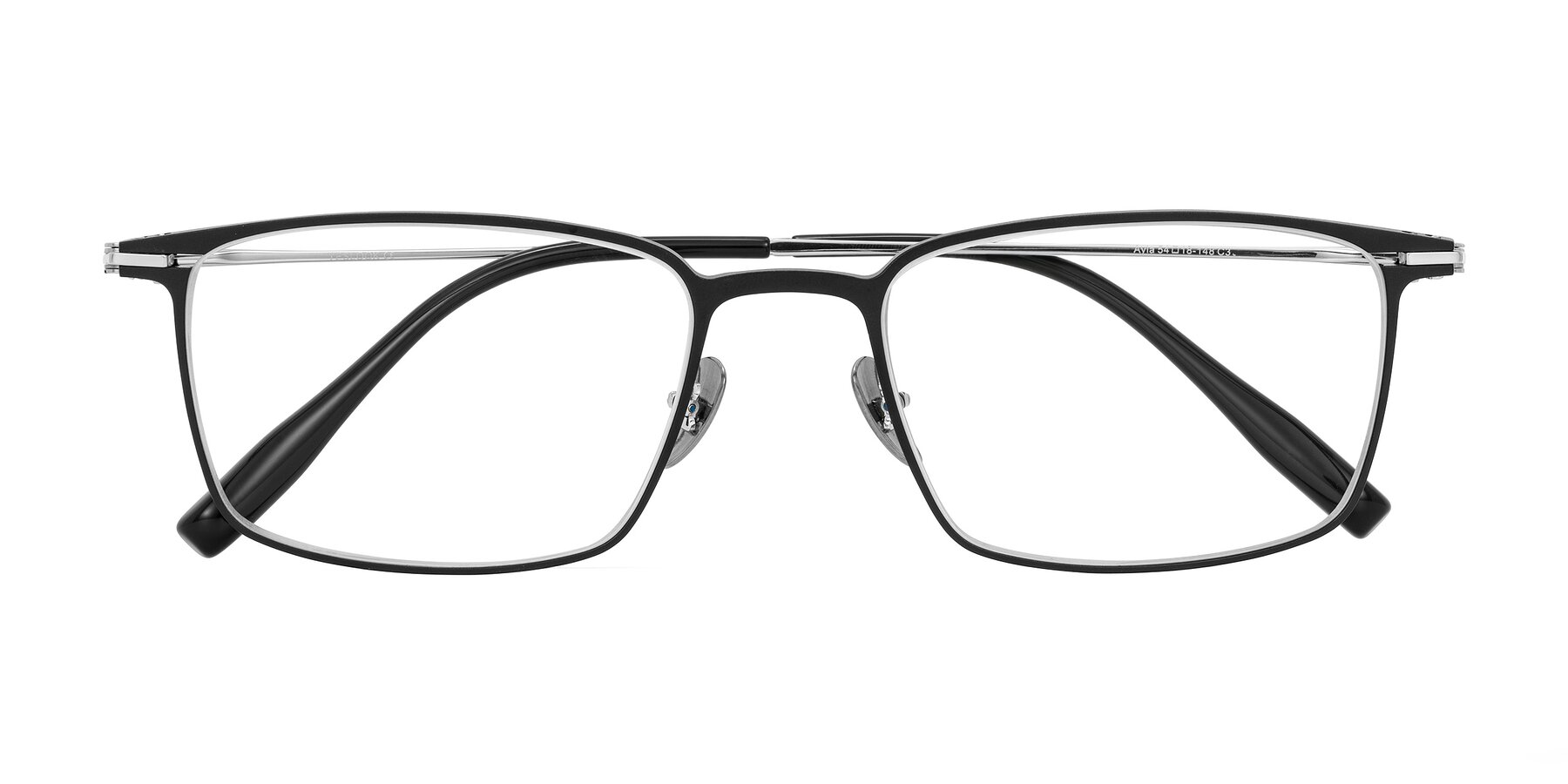 Folded Front of Ayla in Black/Silver with Clear Eyeglass Lenses