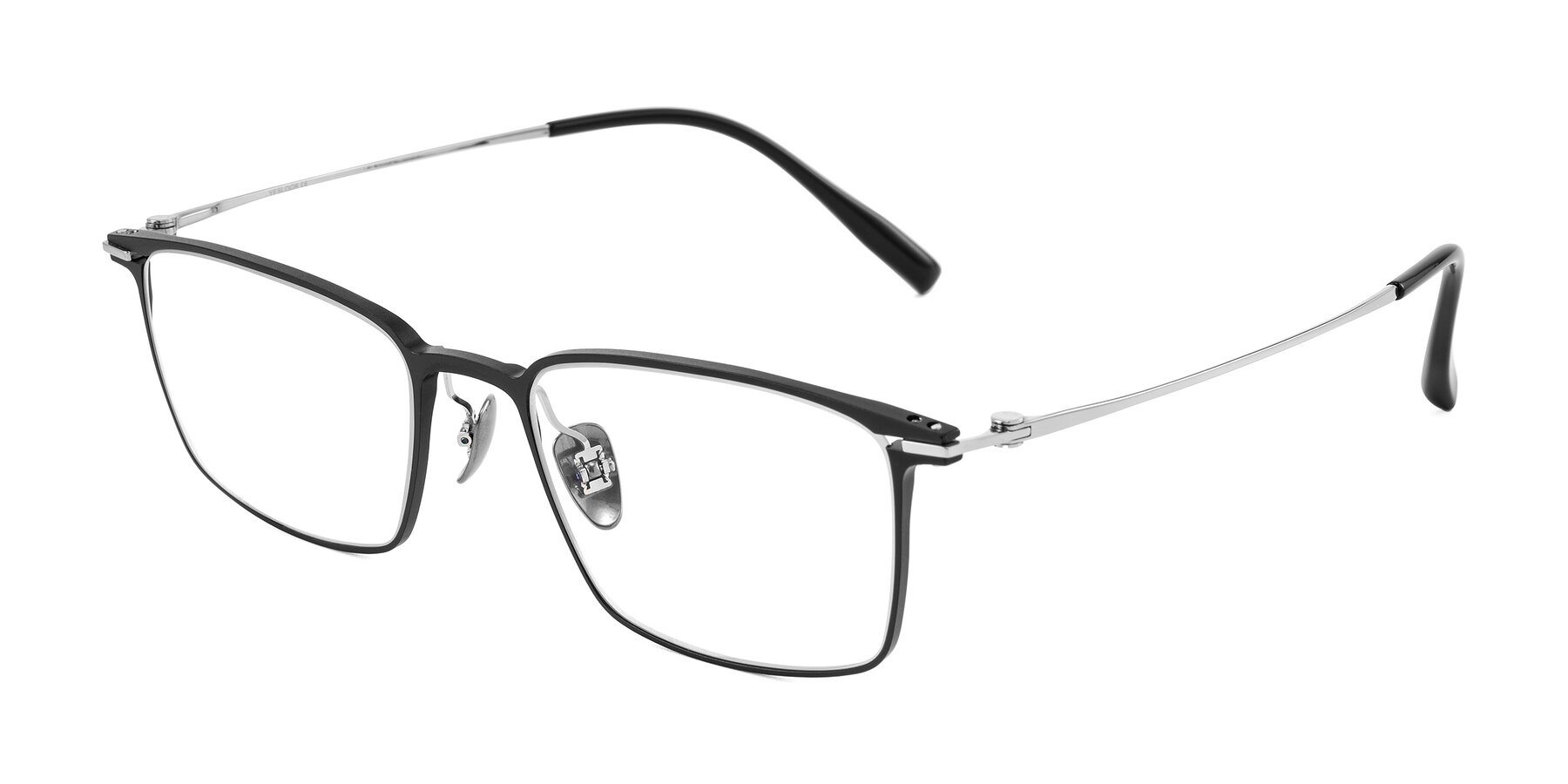 Angle of Ayla in Black/Silver with Clear Eyeglass Lenses